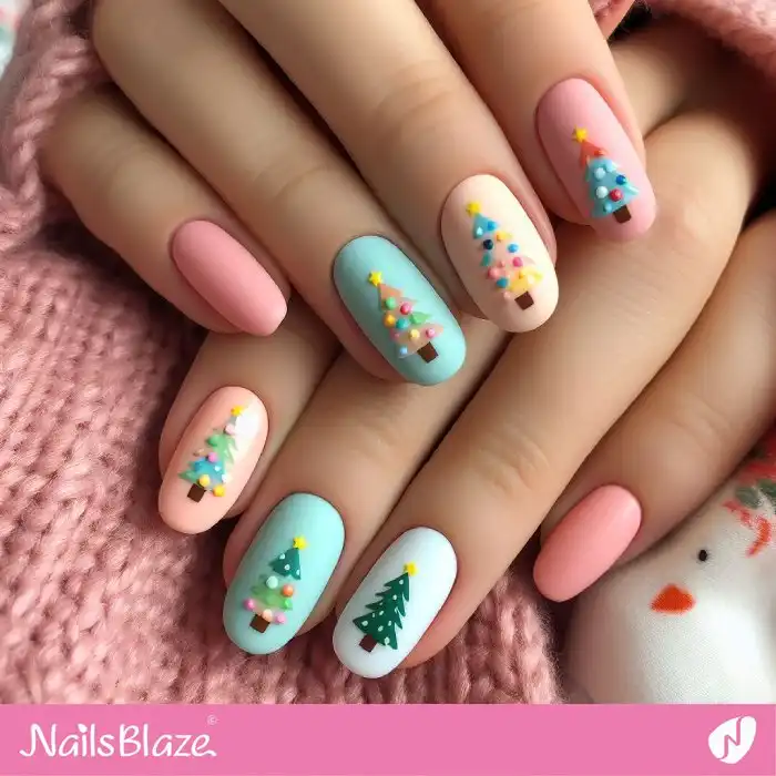 Pastel Christmas Tree Nails with Ornaments Design | Winter - NB1286